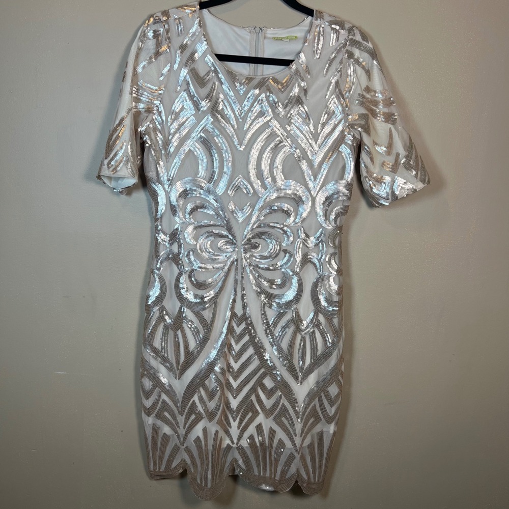 Gianni Bini White Dress with Silver Sequin Pattern